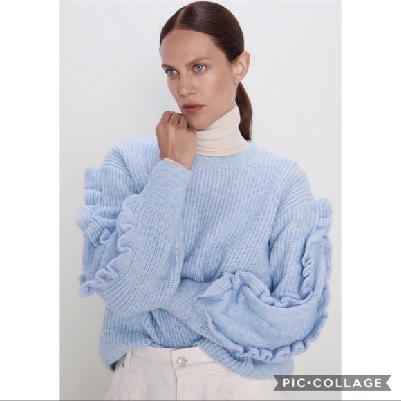 NWT Zara 🦋Bloggers Fave🦋 Flounce Knit Sweater - Picture 2 of 14